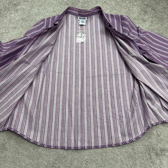 Blair Button Down Shirt Blouse Women Large Purple Striped 3/4 Sleeve Casual NWOT - Picture 3 of 12